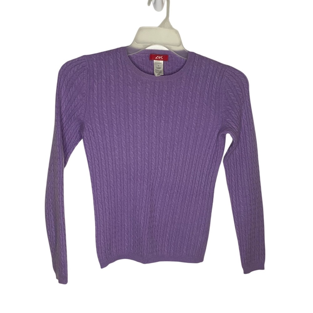 Anne Klein Womens Lavender Purple 100% Cashmere Cable Knit Crew Neck Sweater S